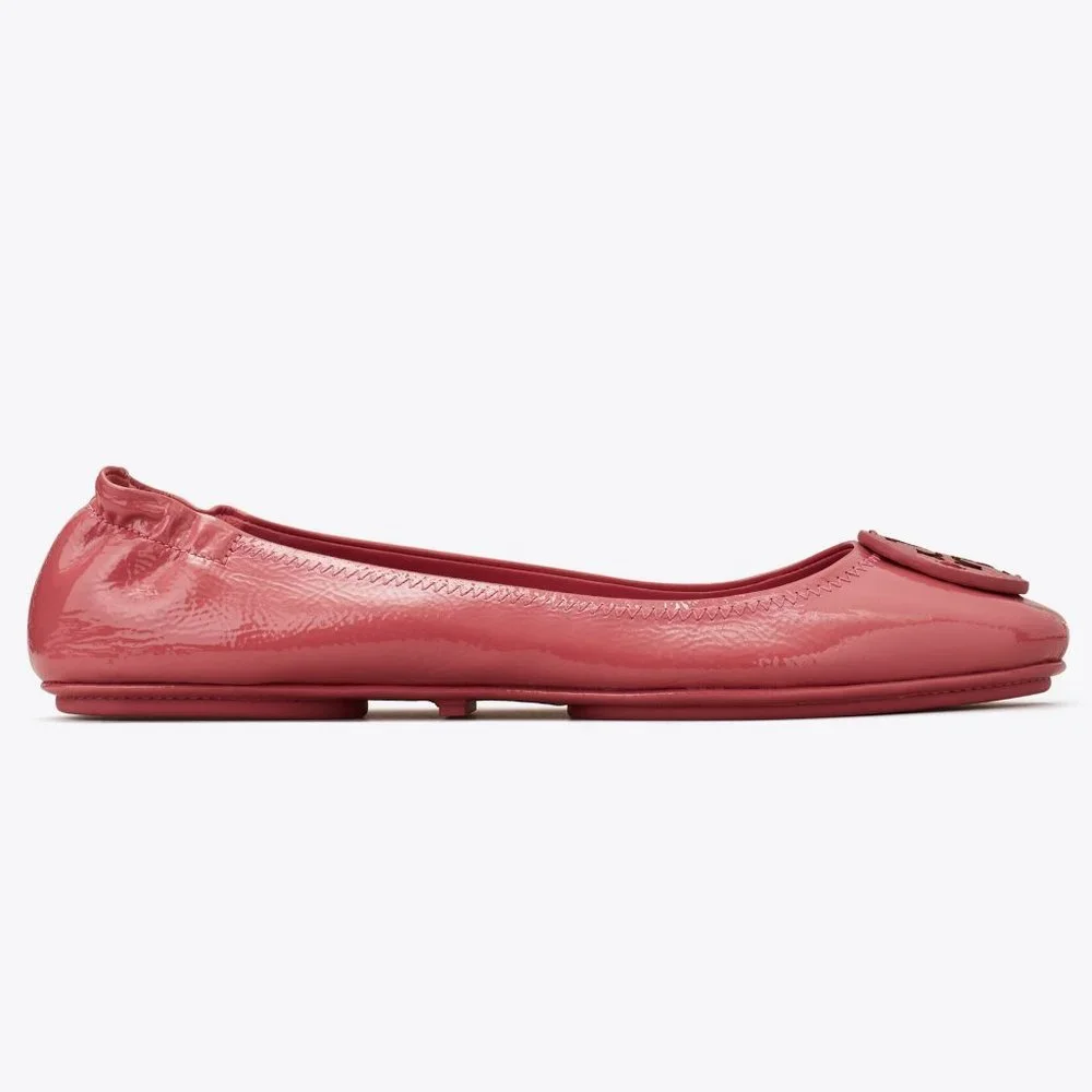 Tory Burch $228 Minnie Travel Ballet Flats Patent Washed Berry